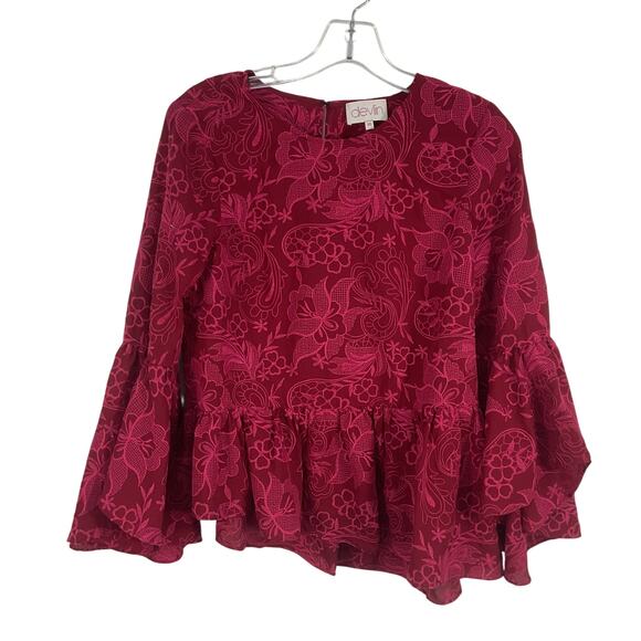 Devlin Red Polyester Floral Embroidered Peplum Blouse Women’s Size XS Pre-Owned - Picture 1 of 4